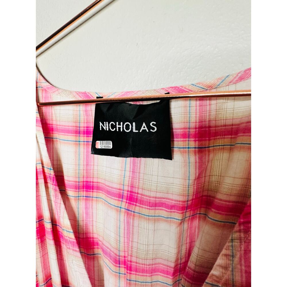 NICHOLAS Pink White Gingham Woven V-Neck Smoked Panel Dress Size US 18 - Picture 8 of 16